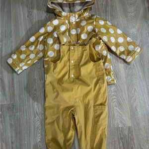 Zara Yellow Polka Dot Raincoat and Overalls Set